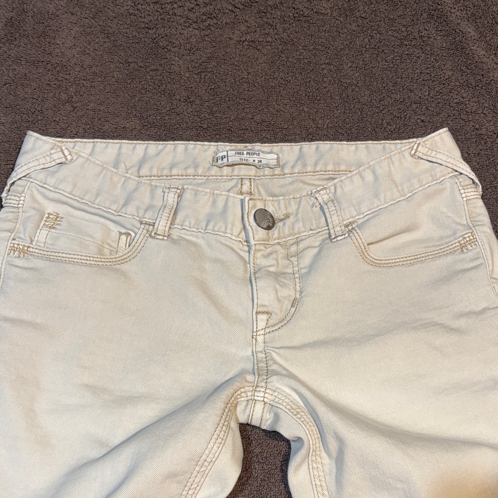 Free People Ivory Raw Hem Skinny Jeans Seam Detail Boho Denim Size 26